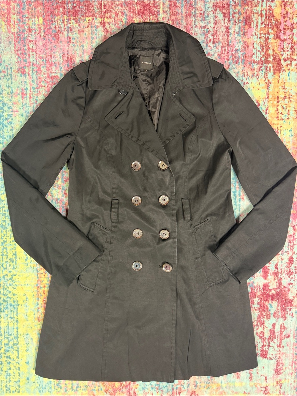 Express Black Double-Breasted Trench Coat